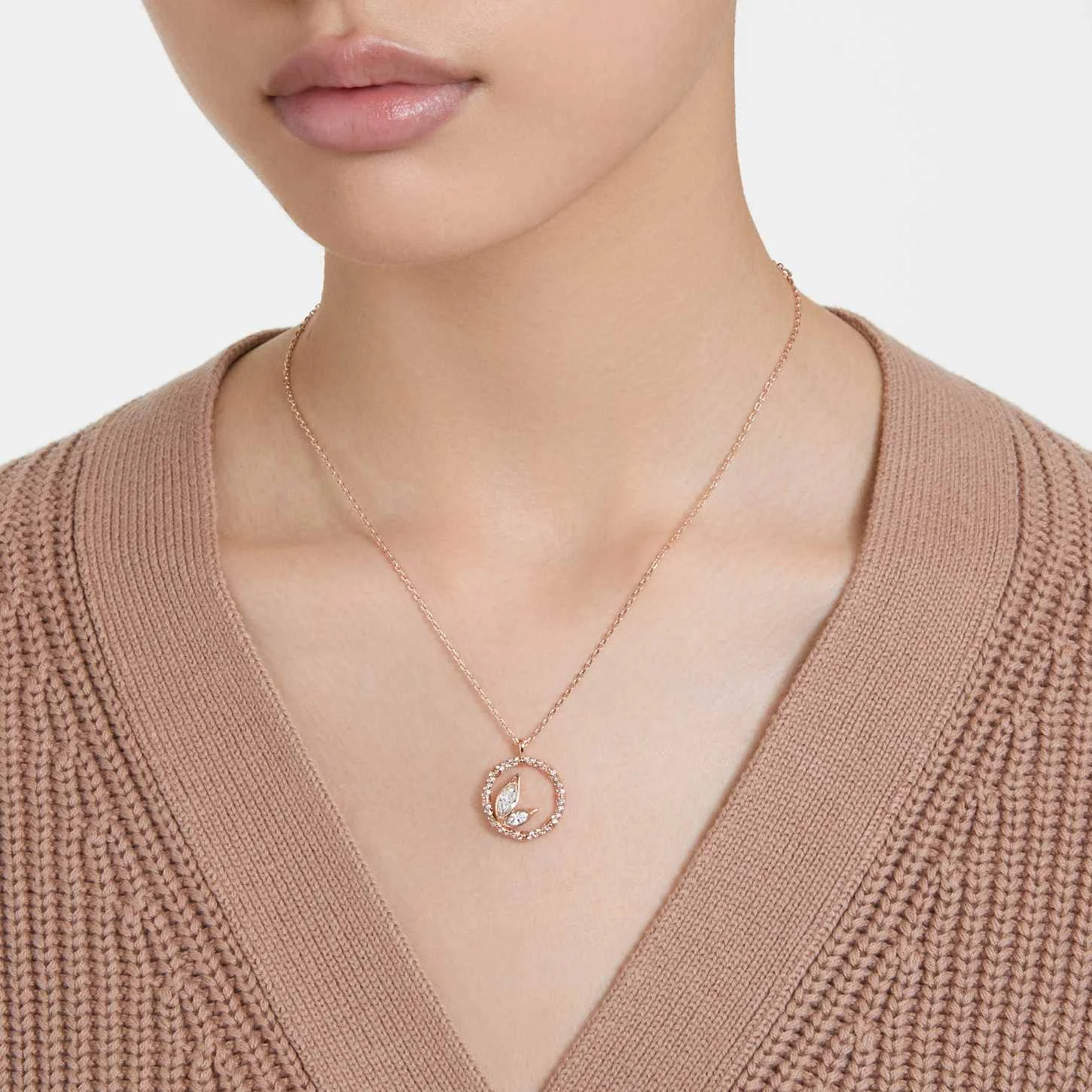 Swarovski Dellium Necklace Round Shape, Bamboo, White, Rose Gold-tone Plated 3 Swarovski Dellium Necklace Round Shape, Bamboo, White, Rose Gold-tone Plated