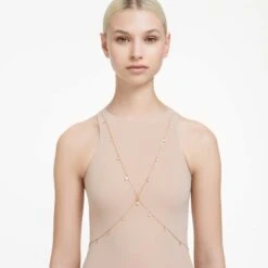 Swarovski Dextera Body Chain Mixed Cuts, White, Gold-tone Plated