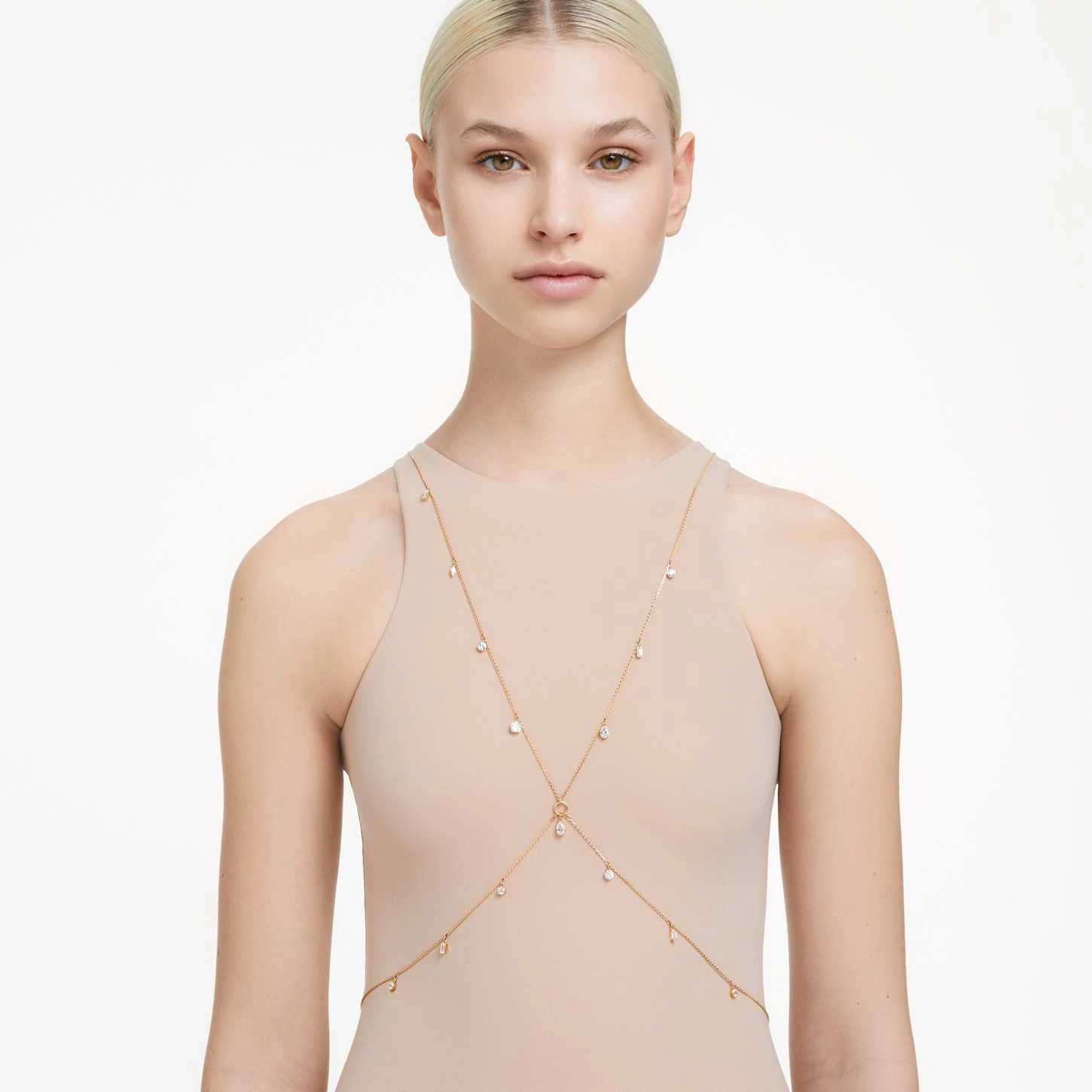 Swarovski Dextera Body Chain Mixed Cuts, White, Gold-tone Plated 3 Swarovski Dextera Body Chain Mixed Cuts, White, Gold-tone Plated