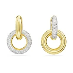 Swarovski Dextera Hoop Earrings Asymmetrical Design, Interlocking Loop, White, Gold-tone Plated -Jewelry Store dextera hoop earrings asymmetrical design interlocking loop white gold tone plated swarovski 5668818 2
