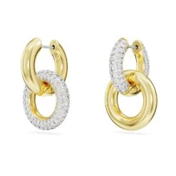 Swarovski Dextera Hoop Earrings Asymmetrical Design, Interlocking Loop, White, Gold-tone Plated -Jewelry Store dextera hoop earrings asymmetrical design interlocking loop white gold tone plated swarovski 5668818 3