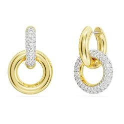 Swarovski Dextera Hoop Earrings Asymmetrical Design, Interlocking Loop, White, Gold-tone Plated -Jewelry Store dextera hoop earrings asymmetrical design interlocking loop white gold tone plated swarovski 5668818 4