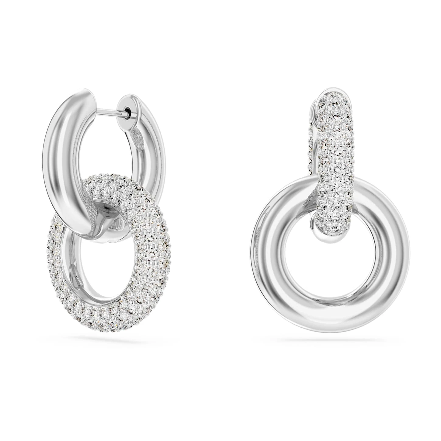 Swarovski Dextera Hoop Earrings Asymmetrical Design, Interlocking Loop, White, Rhodium Plated 4 Swarovski Dextera Hoop Earrings Asymmetrical Design, Interlocking Loop, White, Rhodium Plated - Image 2