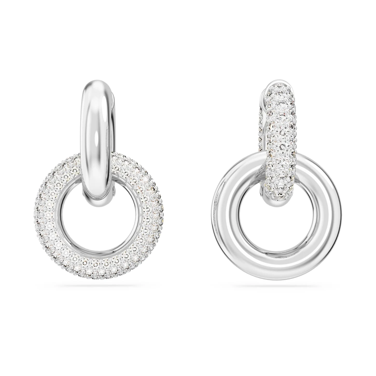 Swarovski Dextera Hoop Earrings Asymmetrical Design, Interlocking Loop, White, Rhodium Plated 5 Swarovski Dextera Hoop Earrings Asymmetrical Design, Interlocking Loop, White, Rhodium Plated - Image 3