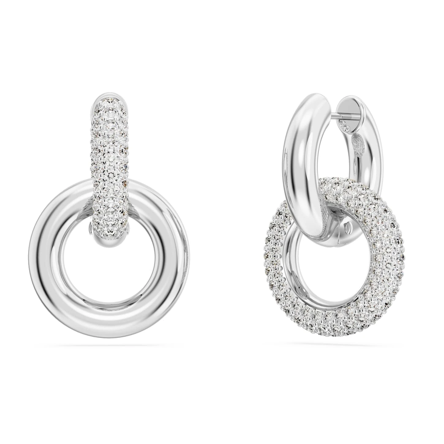 Swarovski Dextera Hoop Earrings Asymmetrical Design, Interlocking Loop, White, Rhodium Plated 7 Swarovski Dextera Hoop Earrings Asymmetrical Design, Interlocking Loop, White, Rhodium Plated - Image 5