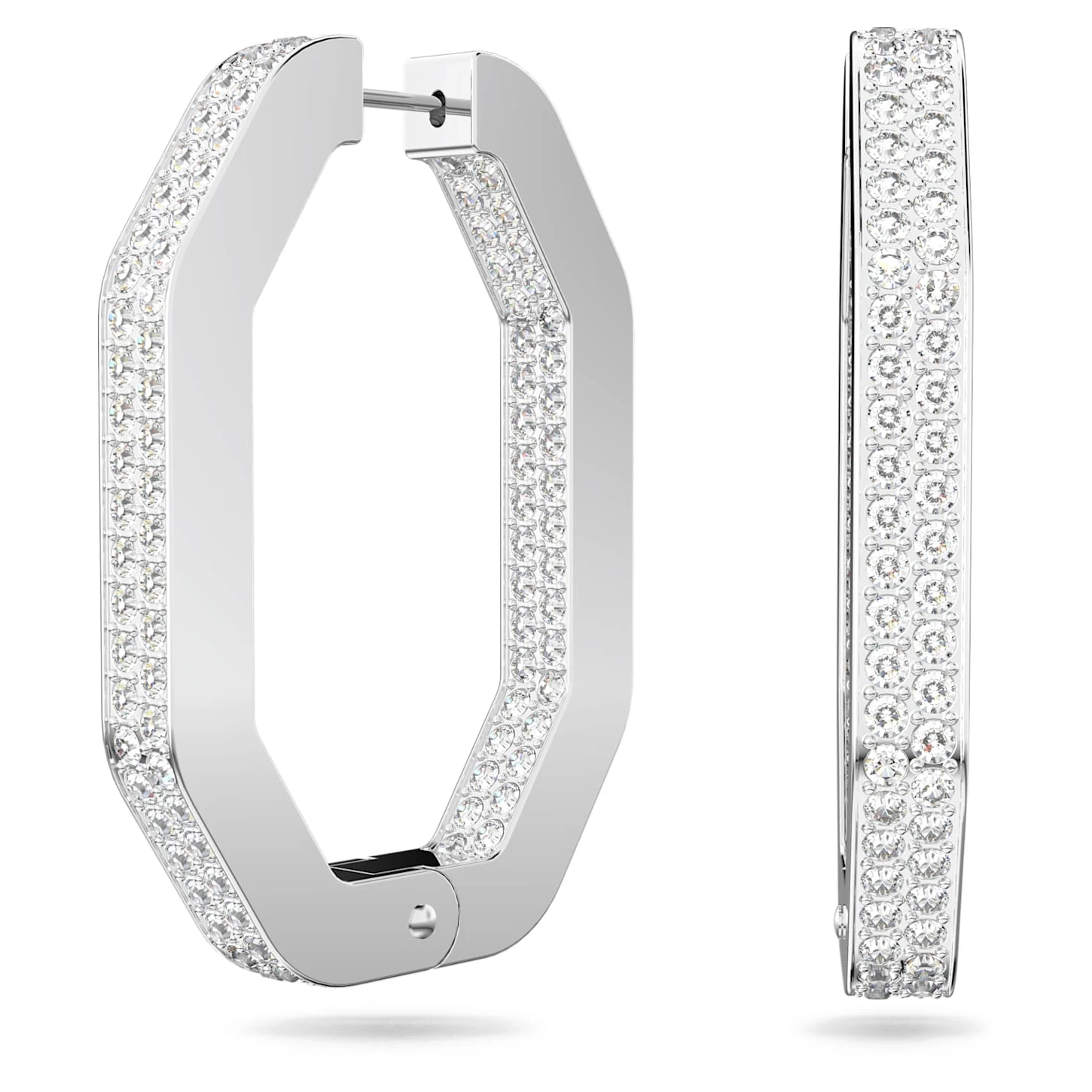 Swarovski Dextera Hoop Earrings Octagon Shape, Large, White, Rhodium Plated 4 Swarovski Dextera Hoop Earrings Octagon Shape, Large, White, Rhodium Plated - Image 2