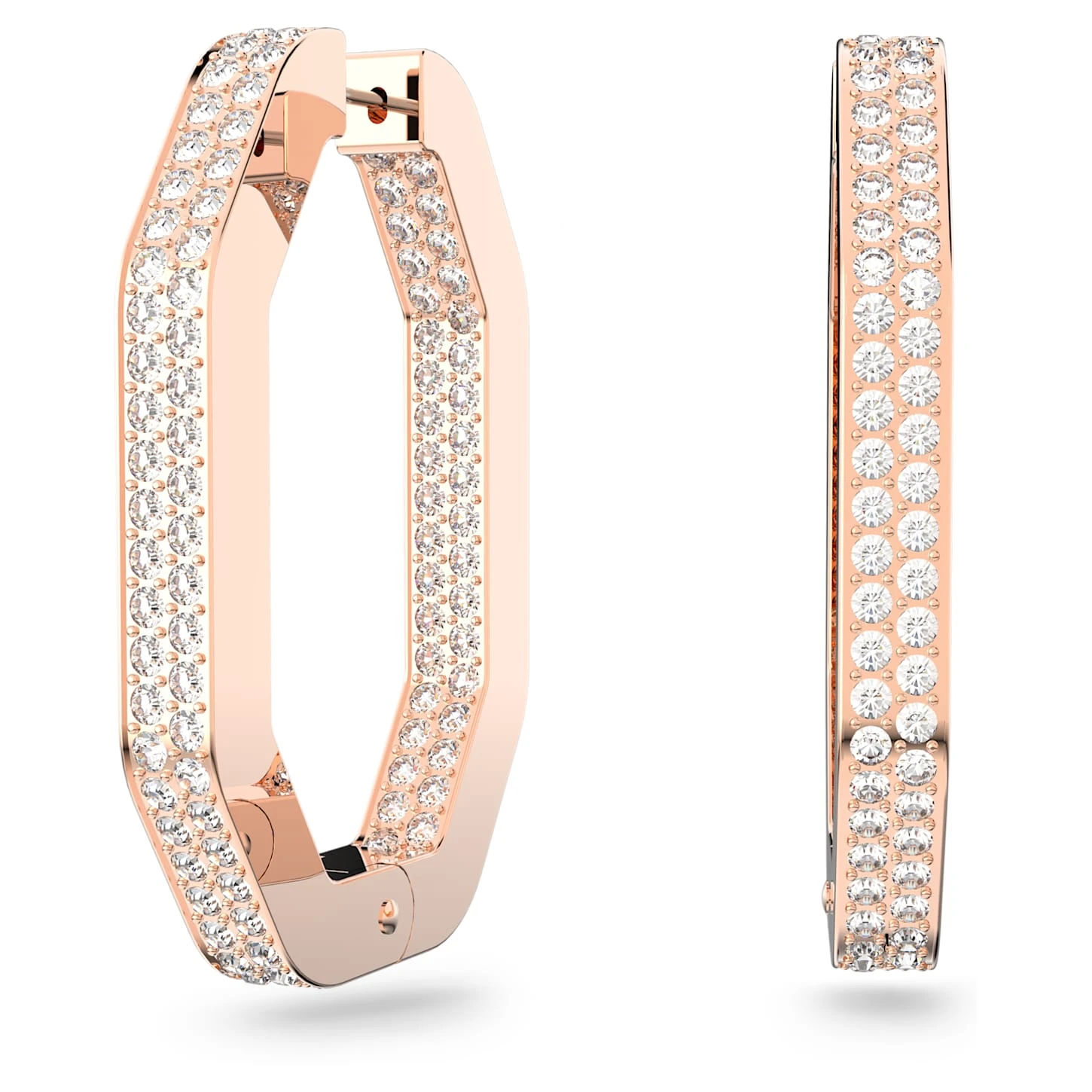 Swarovski Dextera Hoop Earrings Octagon Shape, Large, White, Rose Gold-tone Plated 4 Swarovski Dextera Hoop Earrings Octagon Shape, Large, White, Rose Gold-tone Plated - Image 2