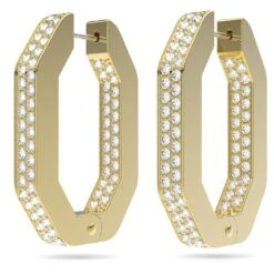 Swarovski Dextera Hoop Earrings Octagon Shape, Medium, White, Gold-tone Plated -Jewelry Store dextera hoop earrings octagon shape medium white gold tone plated swarovski 5639098 2