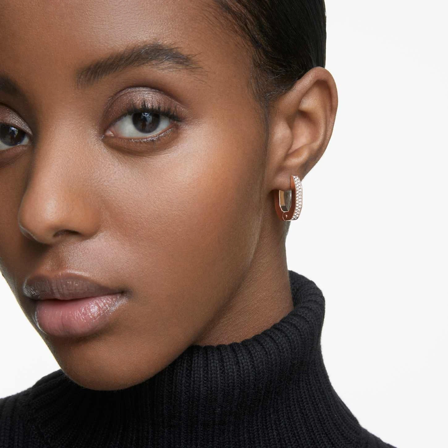 Swarovski Dextera Hoop Earrings Octagon Shape, Small, White, Rose Gold-tone Plated 3 Swarovski Dextera Hoop Earrings Octagon Shape, Small, White, Rose Gold-tone Plated