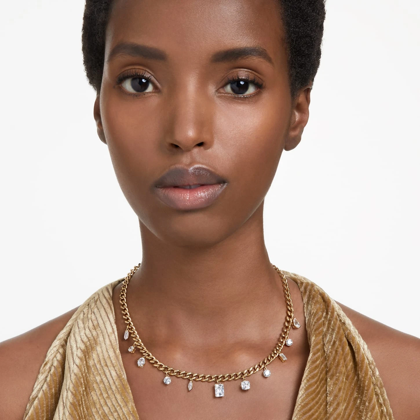 Swarovski Dextera Necklace Mixed Cuts, White, Gold-tone Plated 3 Swarovski Dextera Necklace Mixed Cuts, White, Gold-tone Plated