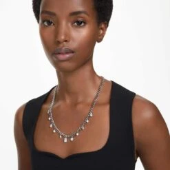 Swarovski Dextera Necklace Mixed Cuts, White, Rhodium Plated