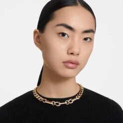 Swarovski Dextera Necklace Statement, Mixed Links, White, Gold-tone Plated