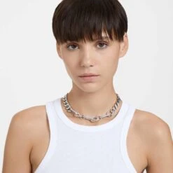 Swarovski Dextera Necklace Statement, Mixed Links, White, Rhodium Plated