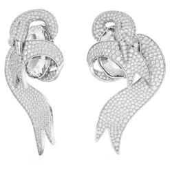 Swarovski Fashion Swan Clip Earrings Asymmetrical Design, Swan, White, Rhodium Plated -Jewelry Store fashion swan clip earrings asymmetrical design swan white rhodium plated swarovski 5650898 2