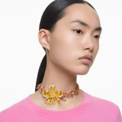 Swarovski Florere Choker Flower, Multicolored, Gold-tone Plated