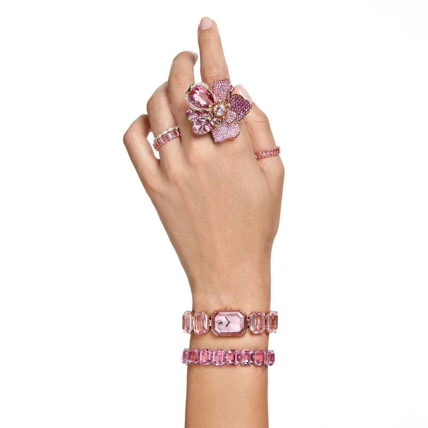 Swarovski Florere Cocktail Ring Pavé, Flower, Pink, Gold-tone Plated 3 Swarovski Florere Cocktail Ring Pavé, Flower, Pink, Gold-tone Plated