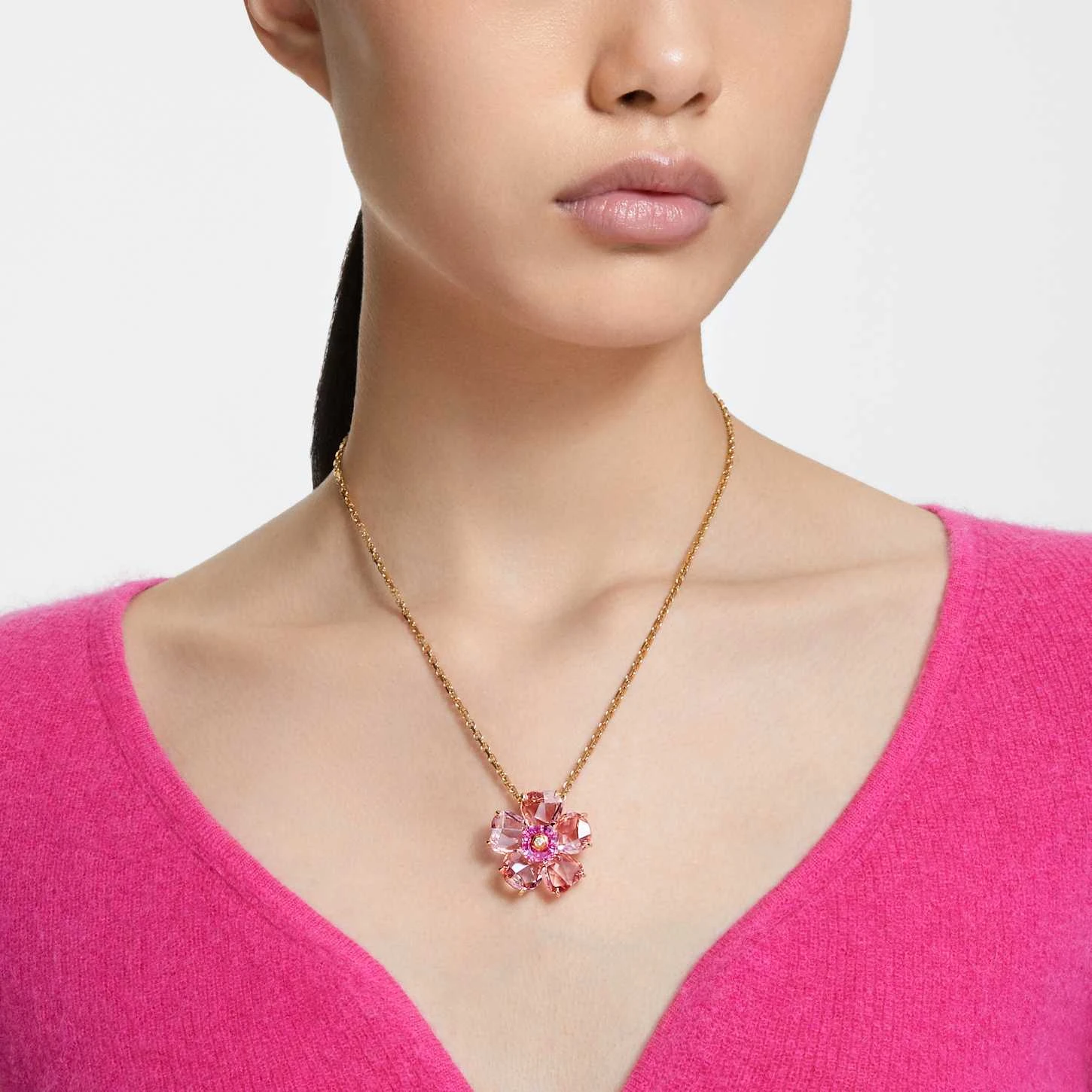 Swarovski Florere Necklace Flower, Pink, Gold-tone Plated 3 Swarovski Florere Necklace Flower, Pink, Gold-tone Plated