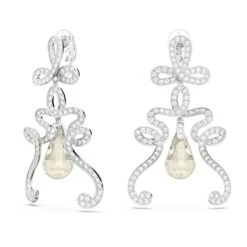 Swarovski Fluenta Clip Earrings Reignited Crystals, White, Rhodium Plated -Jewelry Store fluenta clip earrings reignited crystals white rhodium plated swarovski 5641381 2