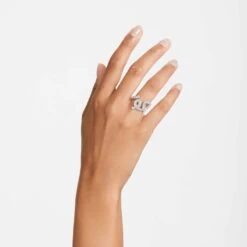 Swarovski Fluenta Ring Reignited Crystals, White, Rhodium Plated