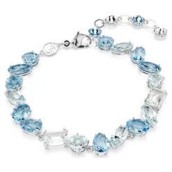 Swarovski Gema Bracelet Mixed Cuts, Blue, Rhodium Plated
