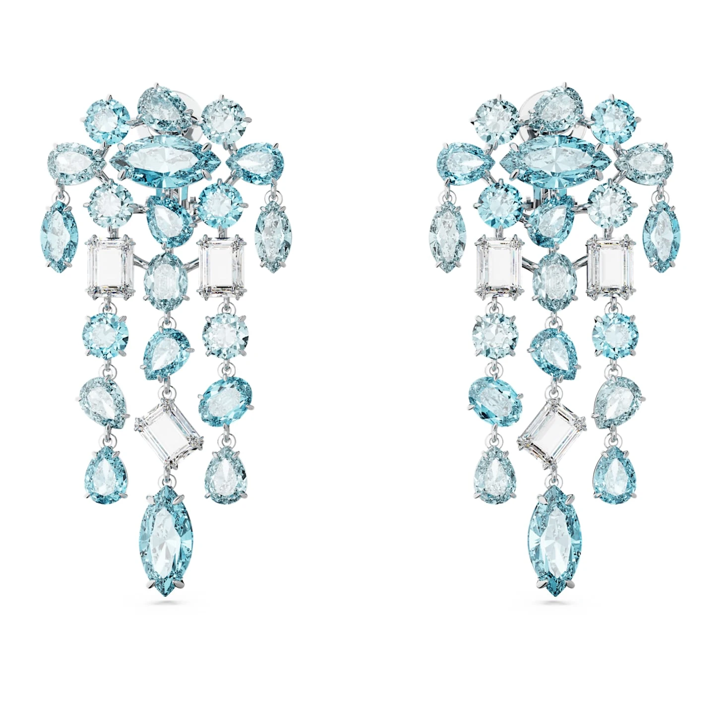 Swarovski Gema Clip Earrings Mixed Cuts, Chandelier, Extra Long, Blue, Rhodium Plated 4 Swarovski Gema Clip Earrings Mixed Cuts, Chandelier, Extra Long, Blue, Rhodium Plated - Image 2
