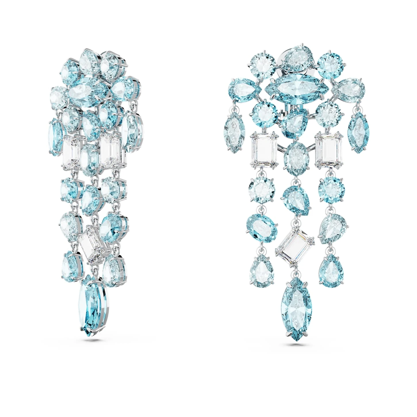 Swarovski Gema Clip Earrings Mixed Cuts, Chandelier, Extra Long, Blue, Rhodium Plated 5 Swarovski Gema Clip Earrings Mixed Cuts, Chandelier, Extra Long, Blue, Rhodium Plated - Image 3