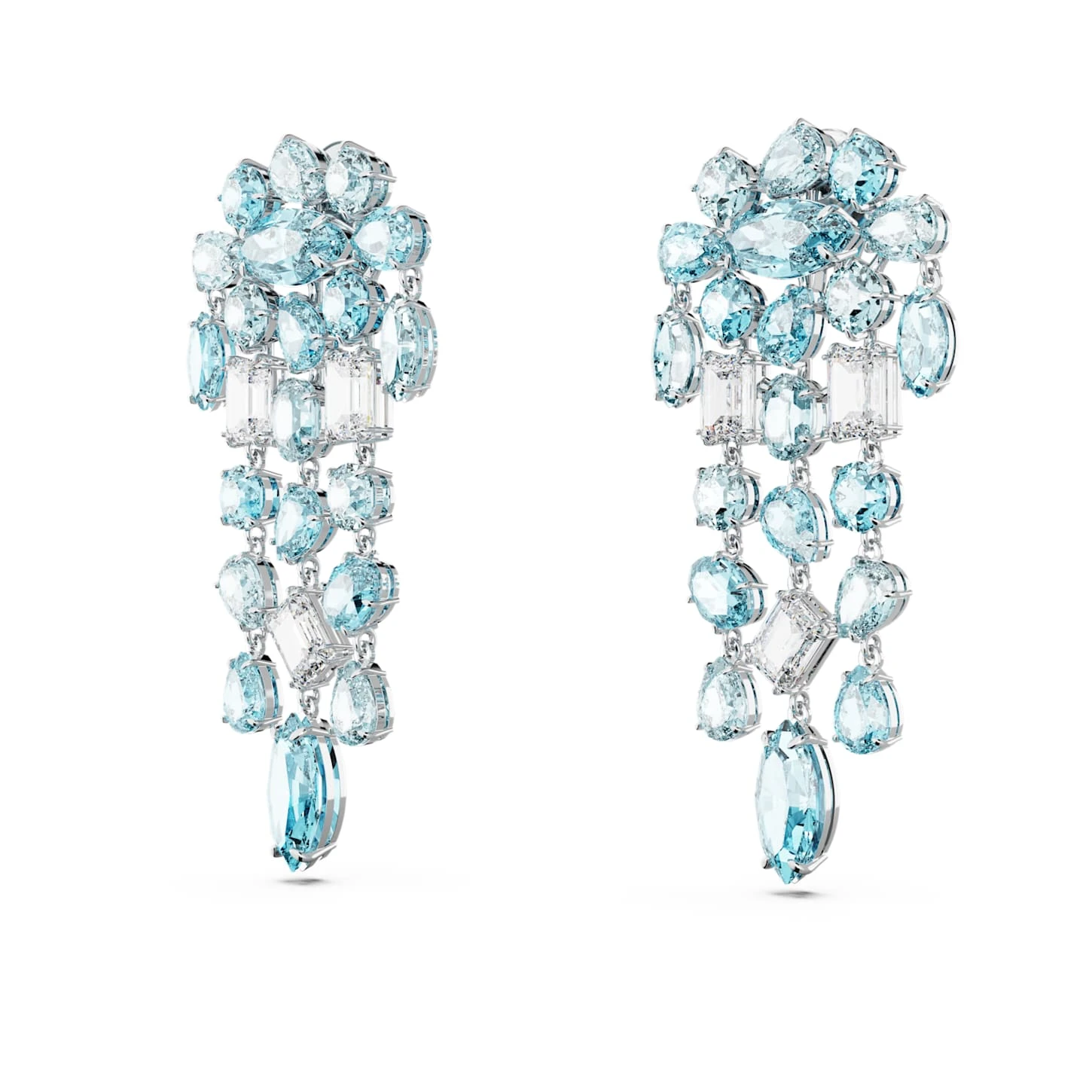 Swarovski Gema Clip Earrings Mixed Cuts, Chandelier, Extra Long, Blue, Rhodium Plated 6 Swarovski Gema Clip Earrings Mixed Cuts, Chandelier, Extra Long, Blue, Rhodium Plated - Image 4
