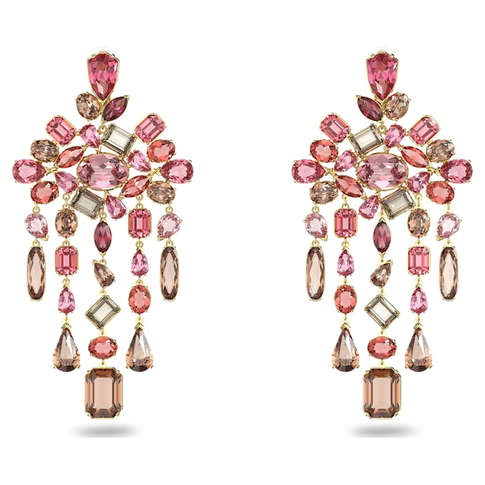 Swarovski Gema Clip Earrings Mixed Cuts, Chandelier, Extra Long, Multicolored, Gold-tone Plated 7 Swarovski Gema Clip Earrings Mixed Cuts, Chandelier, Extra Long, Multicolored, Gold-tone Plated - Image 5