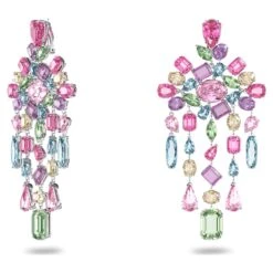 Swarovski Gema Clip Earrings Mixed Cuts, Chandelier, Extra Long, Multicolored, Rhodium Plated -Jewelry Store gema clip earrings mixed cuts chandelier extra long multicolored rhodium plated swarovski 5601887 2