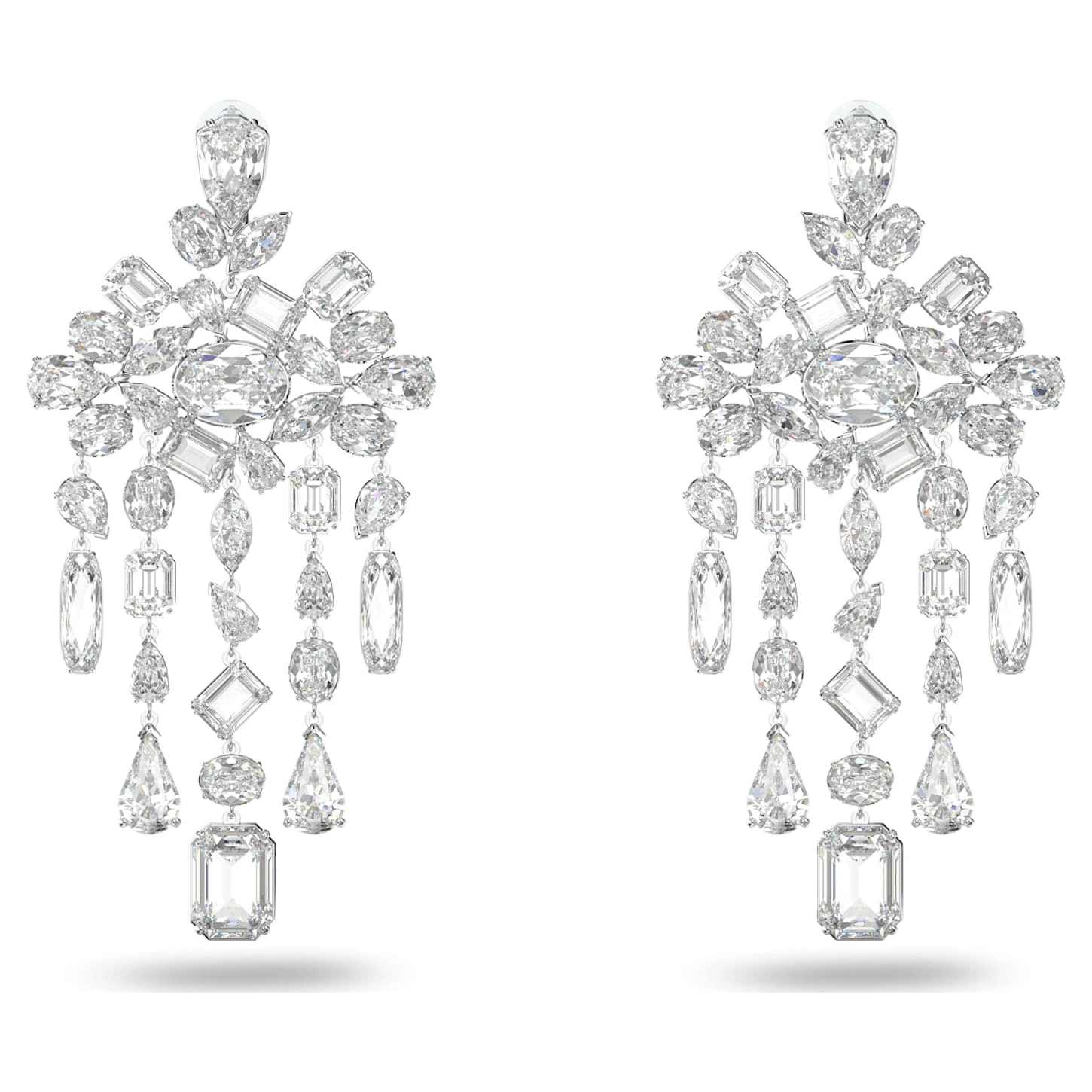 Swarovski Gema Clip Earrings Mixed Cuts, Chandelier, Extra Long, White, Rhodium Plated 4 Swarovski Gema Clip Earrings Mixed Cuts, Chandelier, Extra Long, White, Rhodium Plated - Image 2