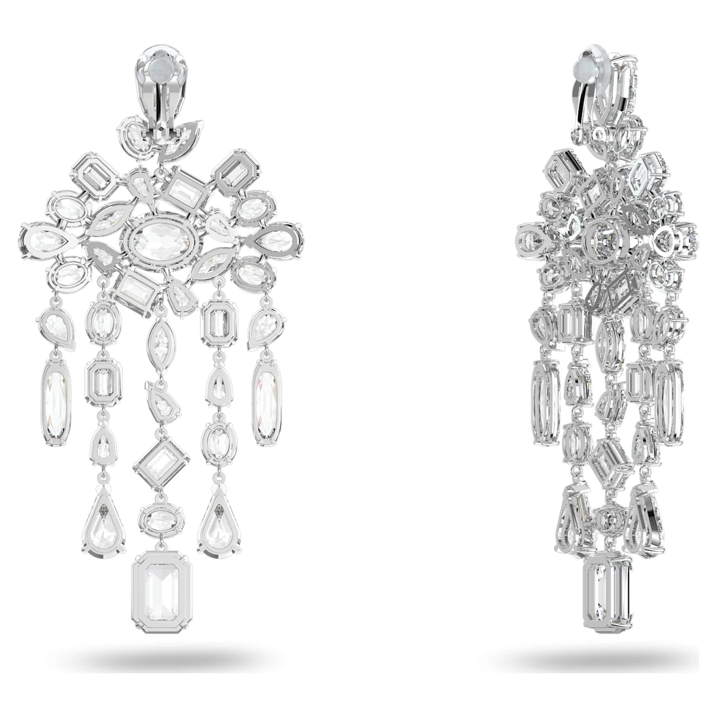 Swarovski Gema Clip Earrings Mixed Cuts, Chandelier, Extra Long, White, Rhodium Plated 6 Swarovski Gema Clip Earrings Mixed Cuts, Chandelier, Extra Long, White, Rhodium Plated - Image 4