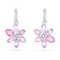 Swarovski Gema Drop Earrings Mixed Cuts, Flower, Pink, Rhodium Plated -Jewelry Store gema drop earrings mixed cuts flower pink rhodium plated swarovski 5658397 2