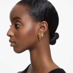 Swarovski Gema Drop Earrings Mixed Cuts, Flower, Yellow, Gold-tone Plated