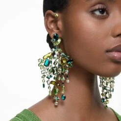 Swarovski Gema Ear Cuffs Asymmetrical Design, Mixed Cuts, Chandelier, Green, Gold-tone Plated -Jewelry Store gema ear cuffs asymmetrical design mixed cuts chandelier green gold tone plated swarovski 5613732 3