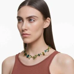 Swarovski Gema Necklace Mixed Cuts, Green, Gold-tone Plated
