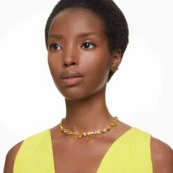 Swarovski Gema Necklace Mixed Cuts, Yellow, Gold-tone Plated
