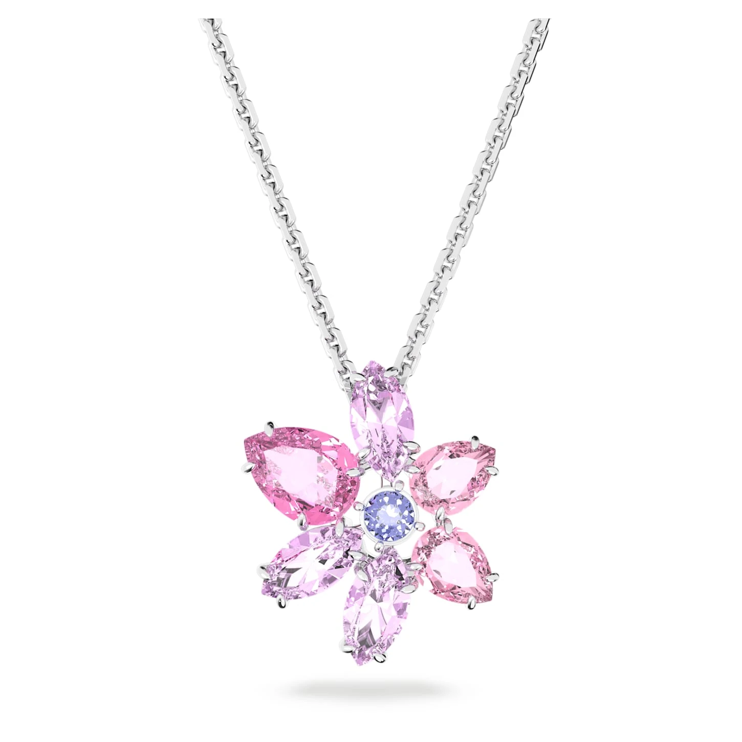 Swarovski Gema Pendant Mixed Cuts, Flower, Pink, Rhodium Plated 4 Swarovski Gema Pendant Mixed Cuts, Flower, Pink, Rhodium Plated - Image 2