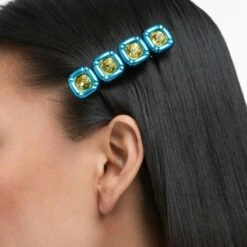 Swarovski Hair Clip Cushion Cut, Blue, Gold-tone Plated -Jewelry Store hair clip cushion cut blue gold tone plated swarovski 5617239 4