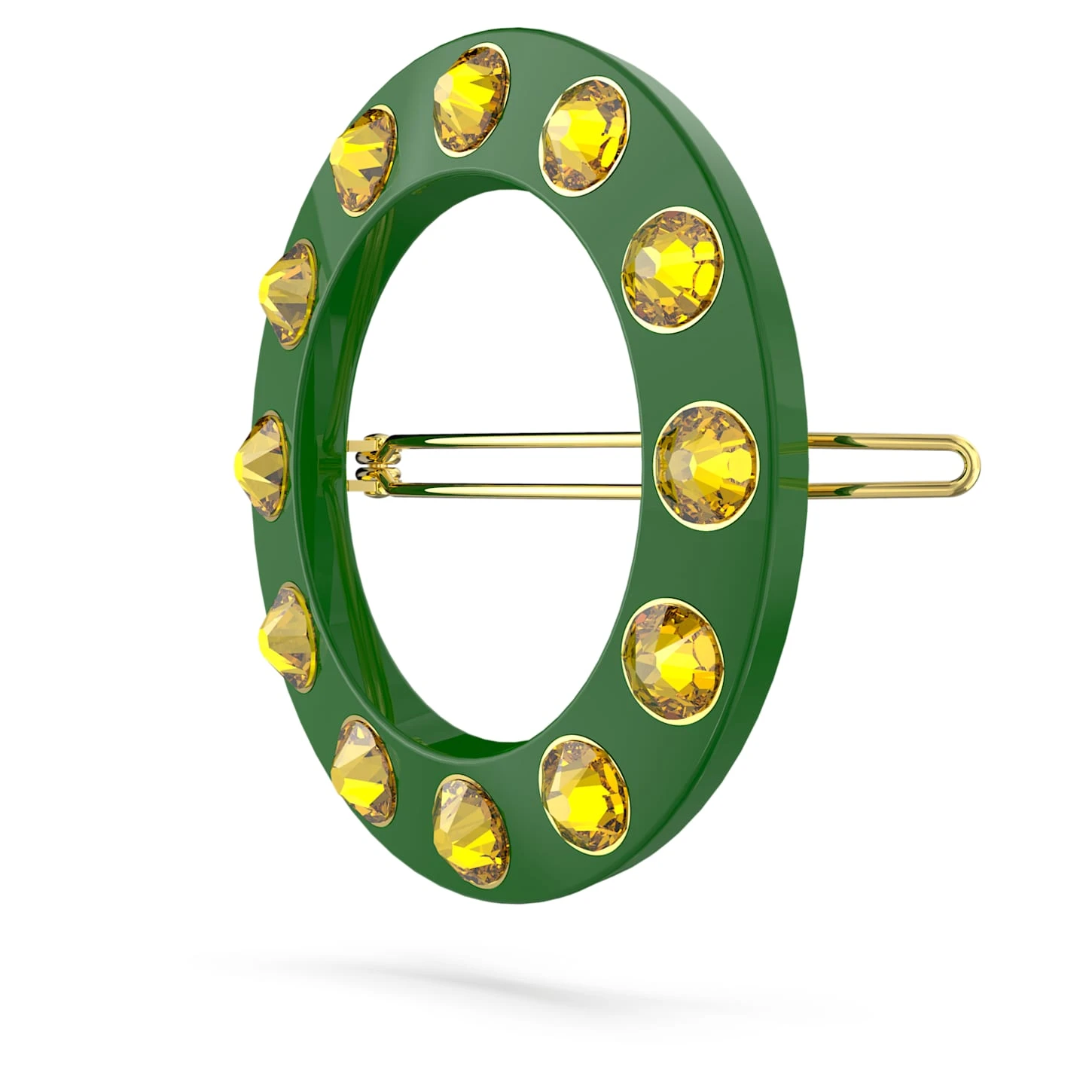 Swarovski Hair Clip Round Cut, Round Shape, Green, Gold-tone Plated 5 Swarovski Hair Clip Round Cut, Round Shape, Green, Gold-tone Plated - Image 3