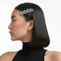 Swarovski Hair Clip Set (3), Mixed Cuts, Star, White, Rhodium Plated