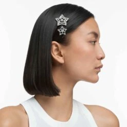 Swarovski Hair Clip Set (3), Star, White, Rhodium Plated -Jewelry Store hair clip set 28329 star white rhodium plated swarovski 5617760 4
