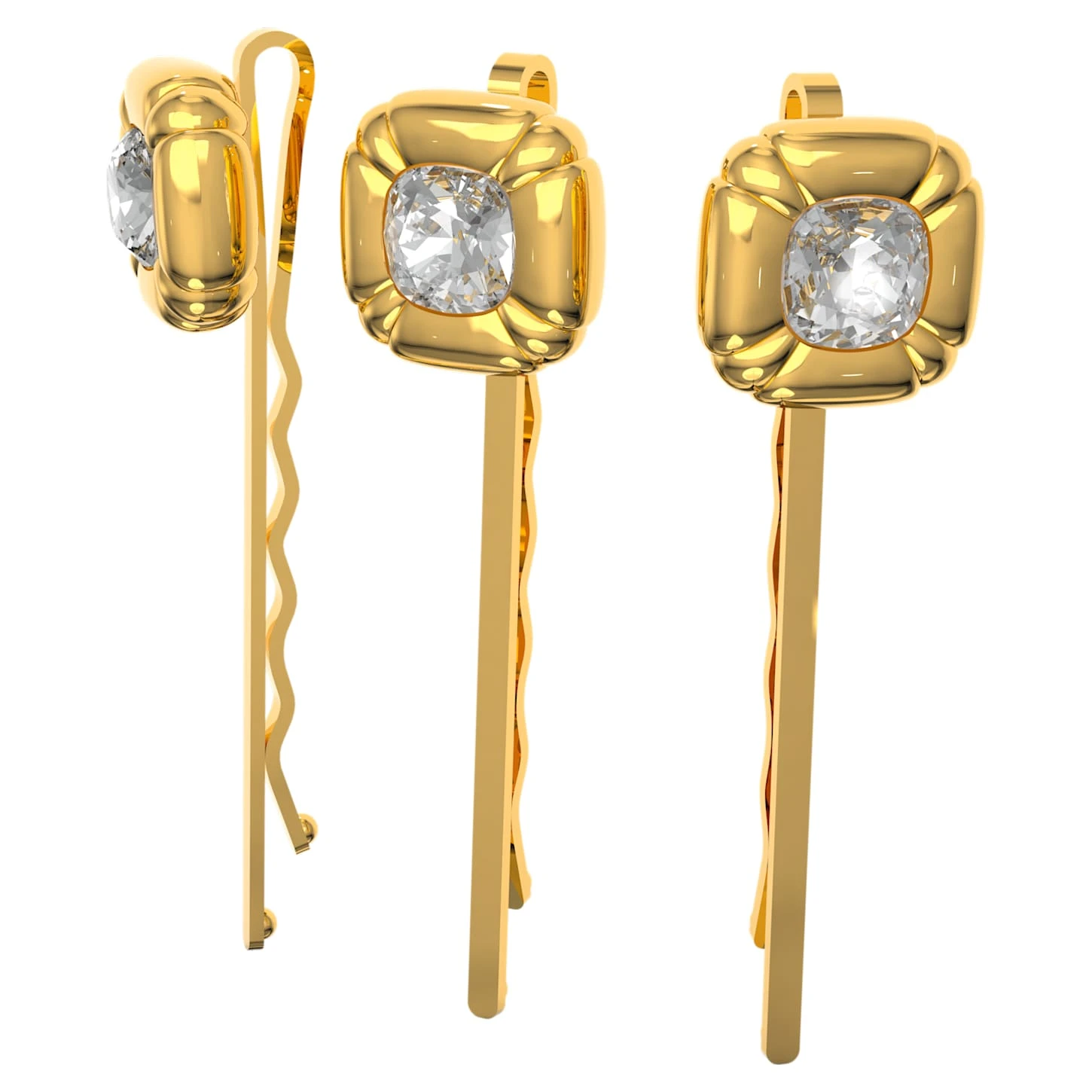 Swarovski Hair Pin Set (3), Cushion Cut, Gold Tone, Gold-tone Plated 4 Swarovski Hair Pin Set (3), Cushion Cut, Gold Tone, Gold-tone Plated - Image 2