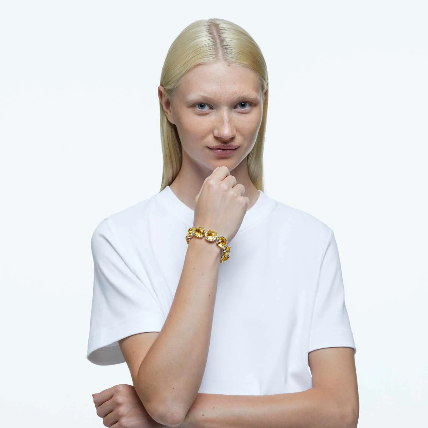 Swarovski Harmonia Bracelet Cushion Cut, Yellow, Rhodium Plated 3 Swarovski Harmonia Bracelet Cushion Cut, Yellow, Rhodium Plated