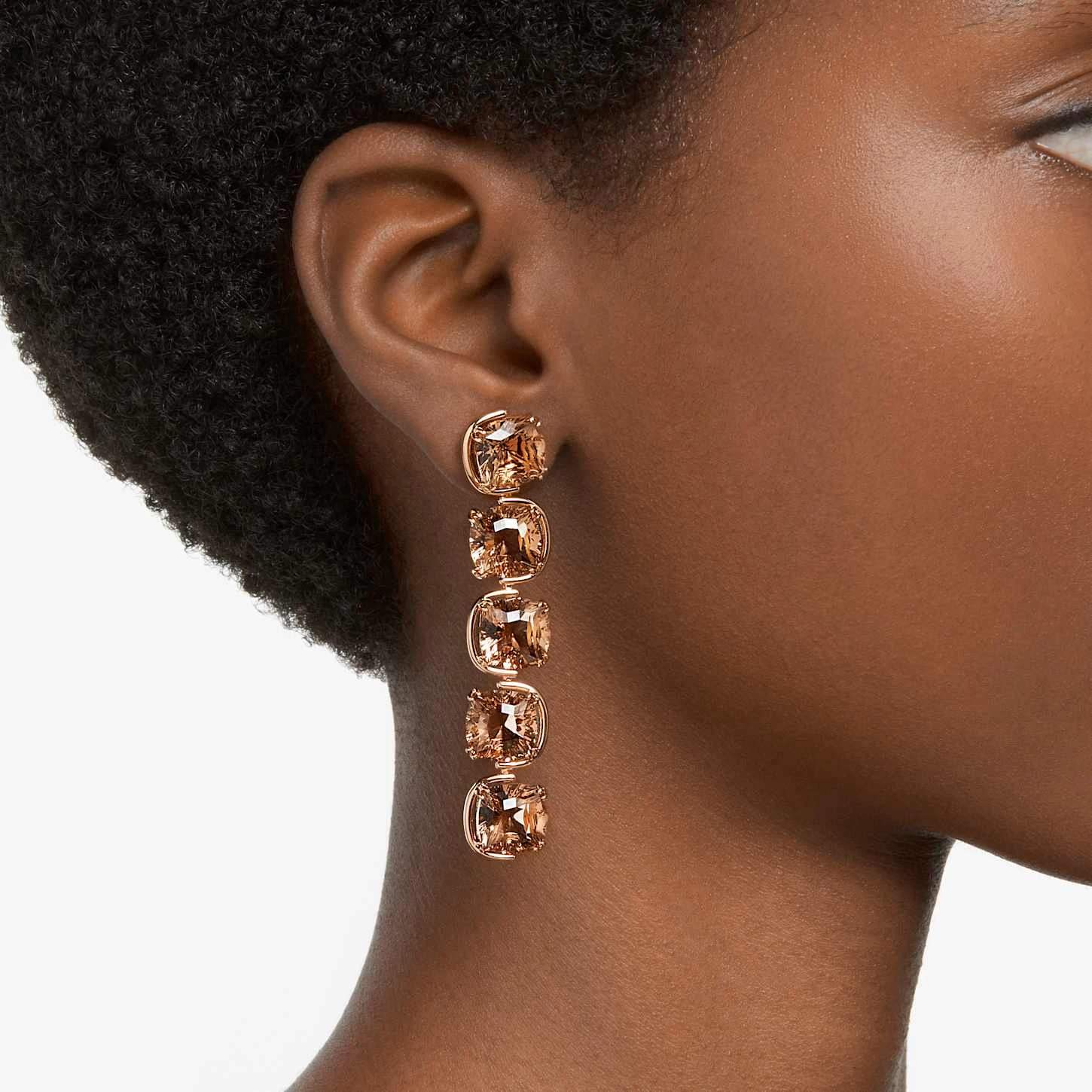 Swarovski Harmonia Drop Earrings Cushion Cut Floating Crystals, Gold Tone, Gold-tone Plated 3 Swarovski Harmonia Drop Earrings Cushion Cut Floating Crystals, Gold Tone, Gold-tone Plated