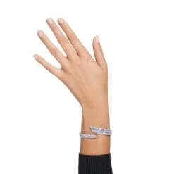 Swarovski Hyperbola Bangle Carbon Neutral Zirconia, Mixed Cuts, White, Rhodium Plated