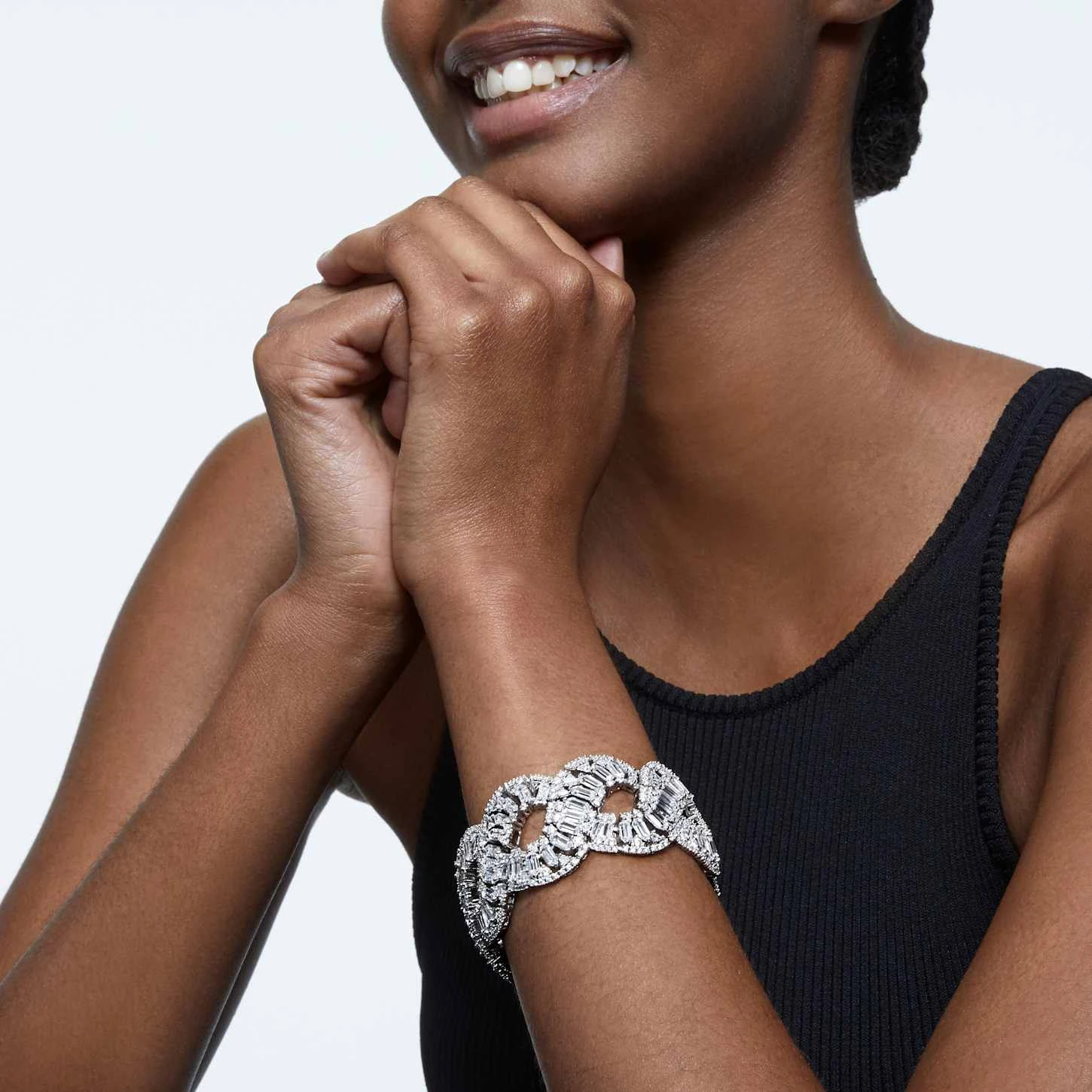 Swarovski Hyperbola Bracelet Mixed Cuts, Wave, White, Rhodium Plated 3 Swarovski Hyperbola Bracelet Mixed Cuts, Wave, White, Rhodium Plated