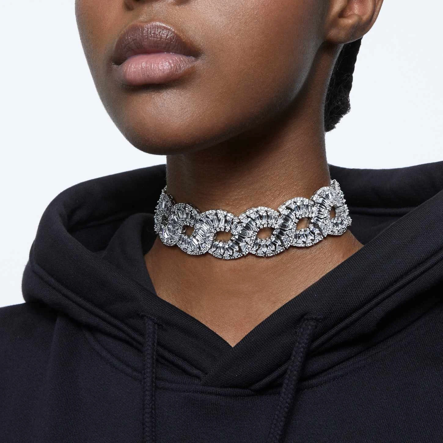 Swarovski Hyperbola Choker Mixed Cuts, Wave, White, Rhodium Plated