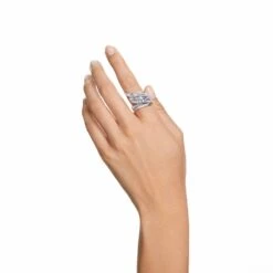 Swarovski Hyperbola Cocktail Ring Carbon Neutral Zirconia, Mixed Cuts, White, Rhodium Plated