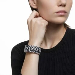 Swarovski Hyperbola Cuff Mixed Cuts, Black, Rhodium Plated