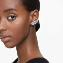 Swarovski Hyperbola Earrings Carbon Neutral Zirconia, Mixed Cuts, White, Rhodium Plated